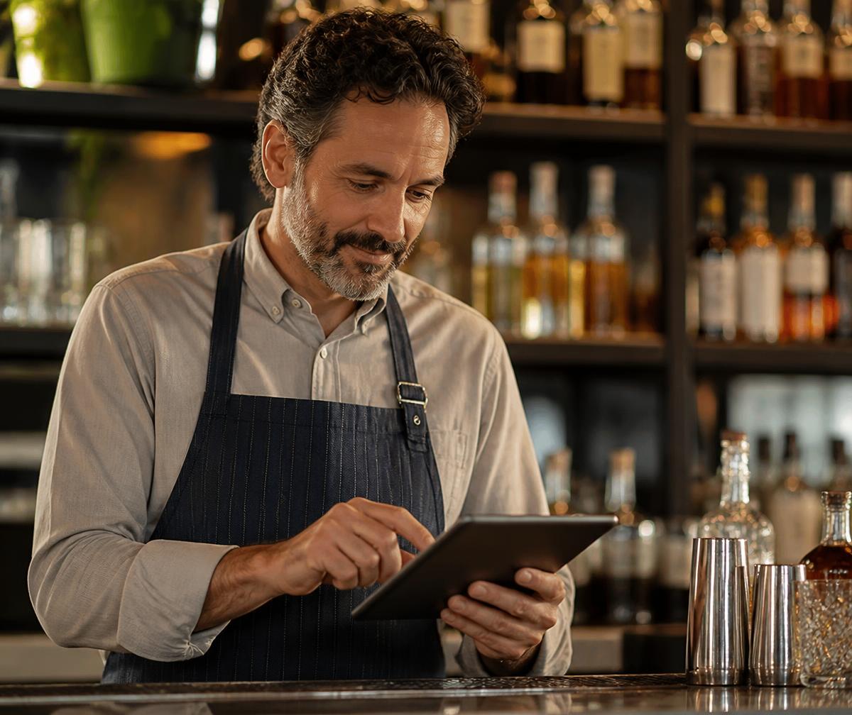 Venue manager reviewing performance on a tablet